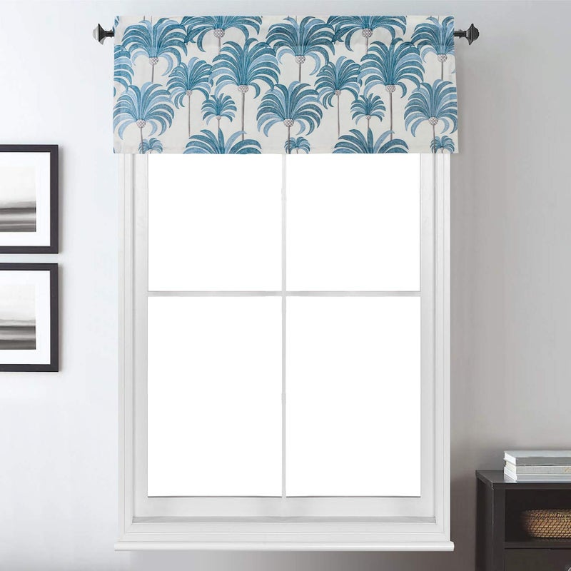 VOGOL Blue Valances for Small Windows Hood Leaves Print Window Valances for Living Room, Short Rod Pocket Curtains 52 Inch Wide by 18 Inch Long, One Panel - Image 2